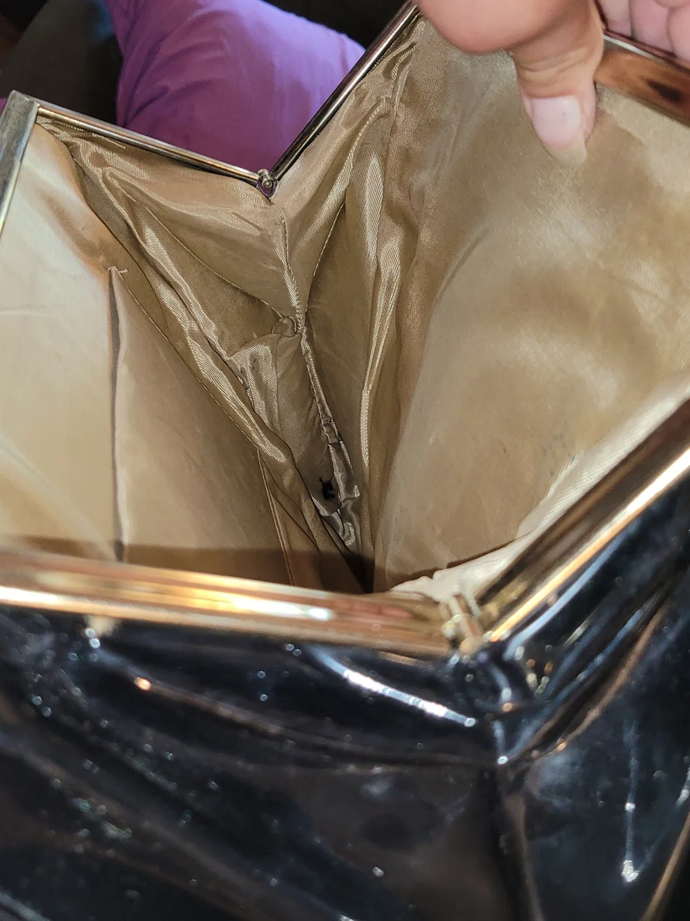 Vintage Mid-Century Black Patent Leather Purse W/ Gold Accents